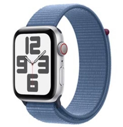 Apple Watch SE (GPS + Cellular 44 mm) Caixa de Alumínio Prateada, Pulseira Loop Esportiva Azul-inverno,