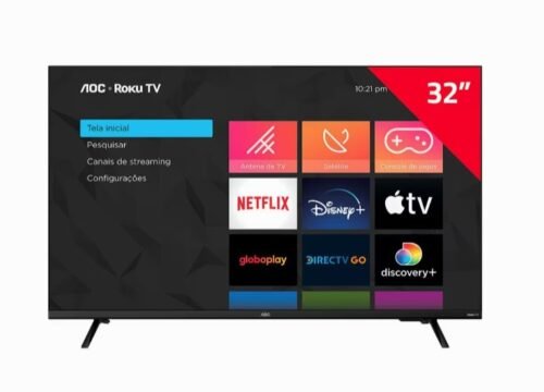 Smart TV 32″ AOC HD 32S5135/78G Roku TV, Dolby Digital, Comando de Voz, 60 Hz, Processador Quad Core